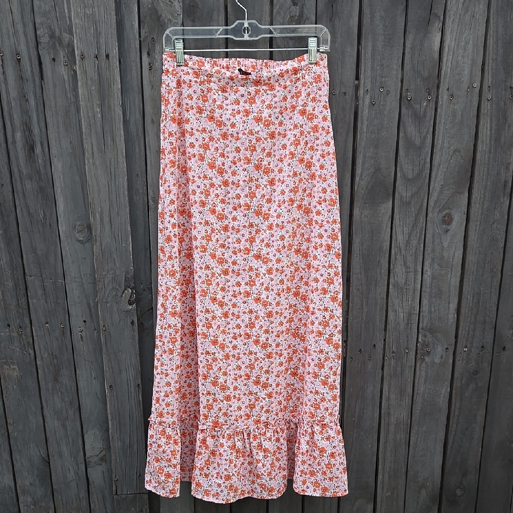 Petal & Pup White Maxi Skirt with Orange Floral Print - Picture 1 of 6
